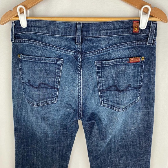 7 For All Mankind Flare Jeans Low Rise Dark Blue Stretch Denim 30 - Picture 5 of 8